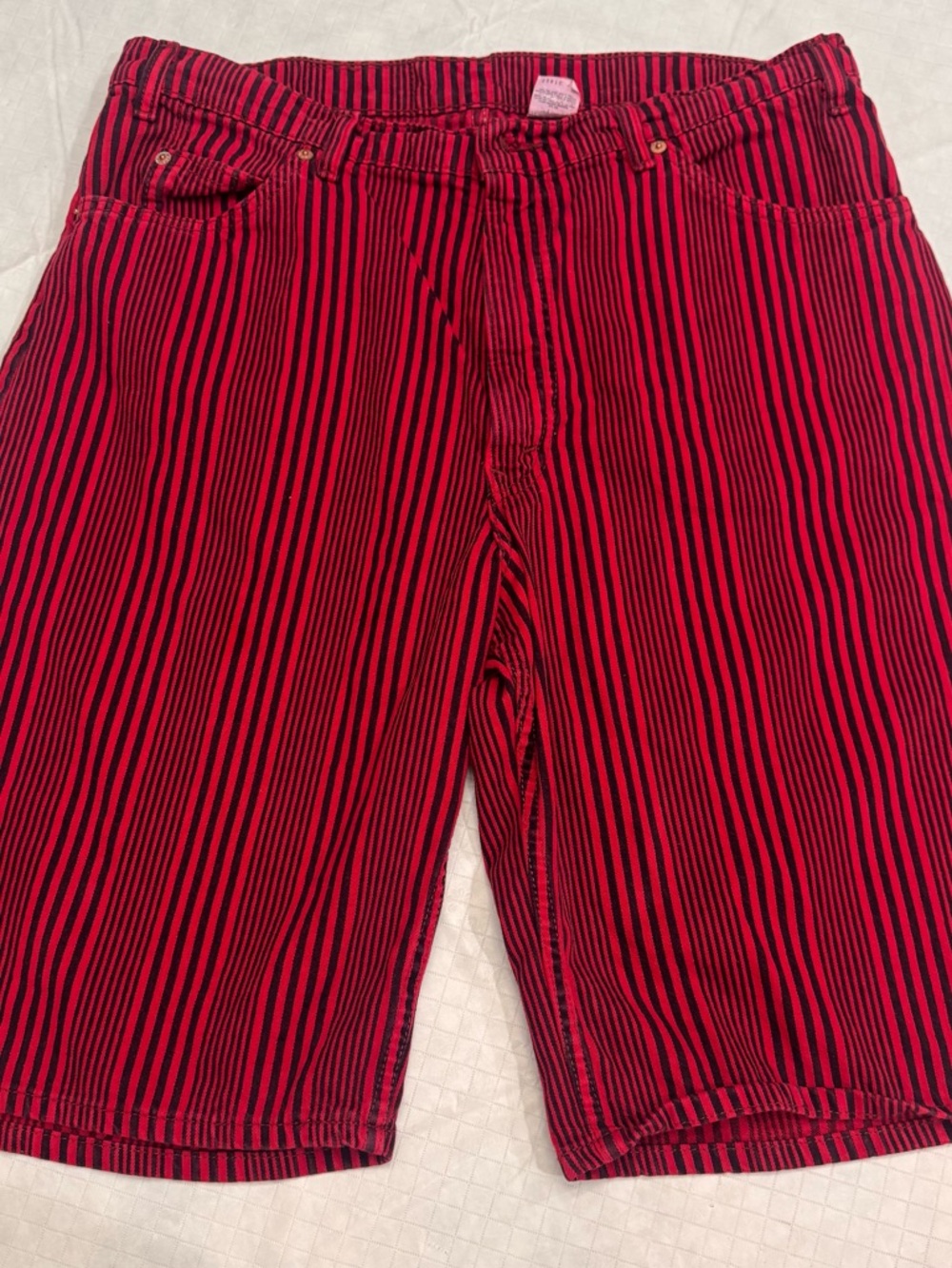 Red and Black Striped vintage orange tab Levi's, loose fit, 1990s, 38w